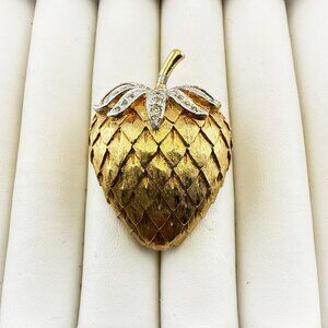 Vintage Panetta Brooch Strawberry Fruit Figural Food Rhinestone Pin Gold Tone